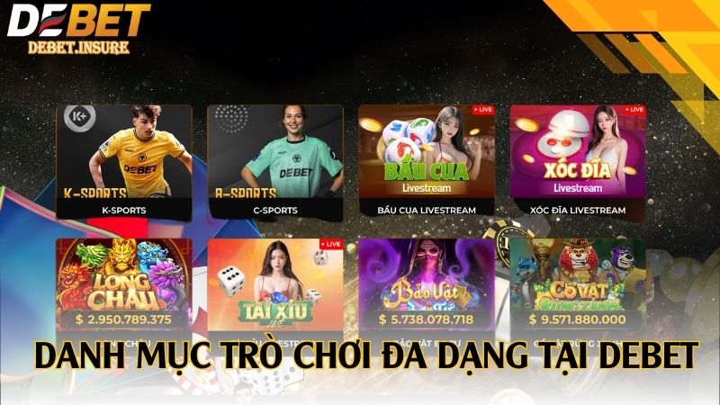 Danh mục trò chơi đa dạng tại Debet