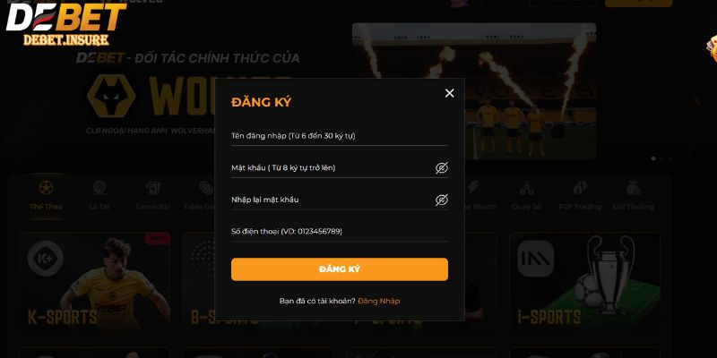 Hướng dẫn đăng ký tài khoản Casino Debet